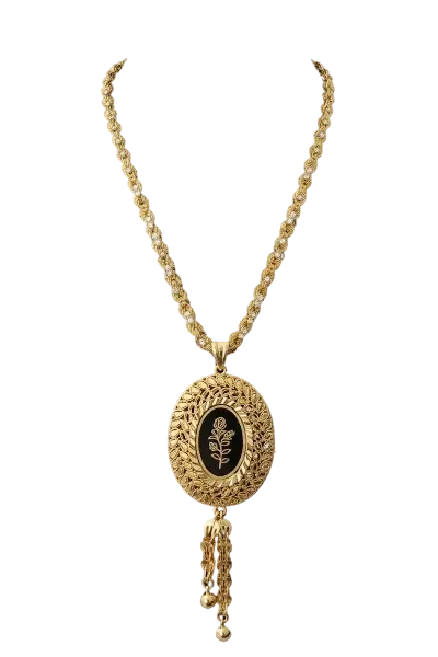 Vintage 21K Gold Filigree Rose Medallion Necklace