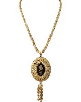 Vintage 21K Gold Filigree Rose Medallion Necklace